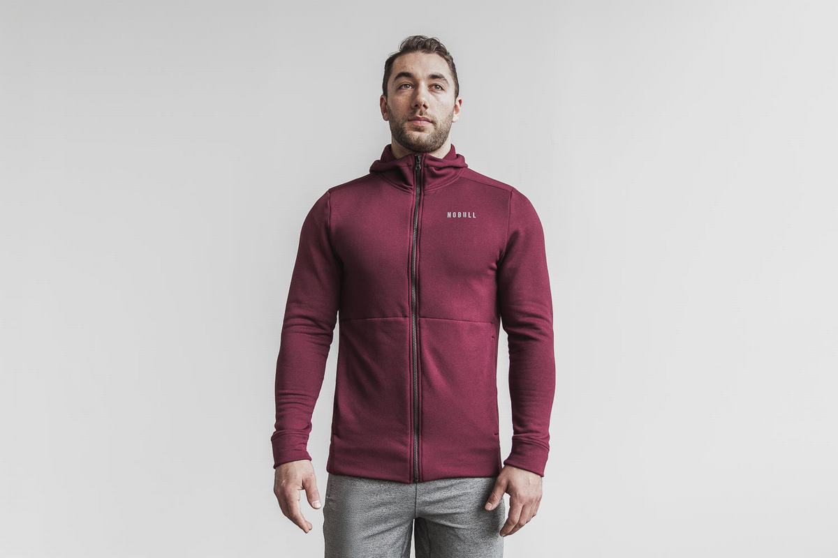 Nobull Performance Zip-up Men\'s Hoodie Deep Red | Australia (GJ8319)